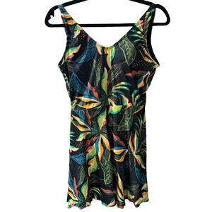 La Playa One Piece Swim Suit L Large built in bra floral black skirt